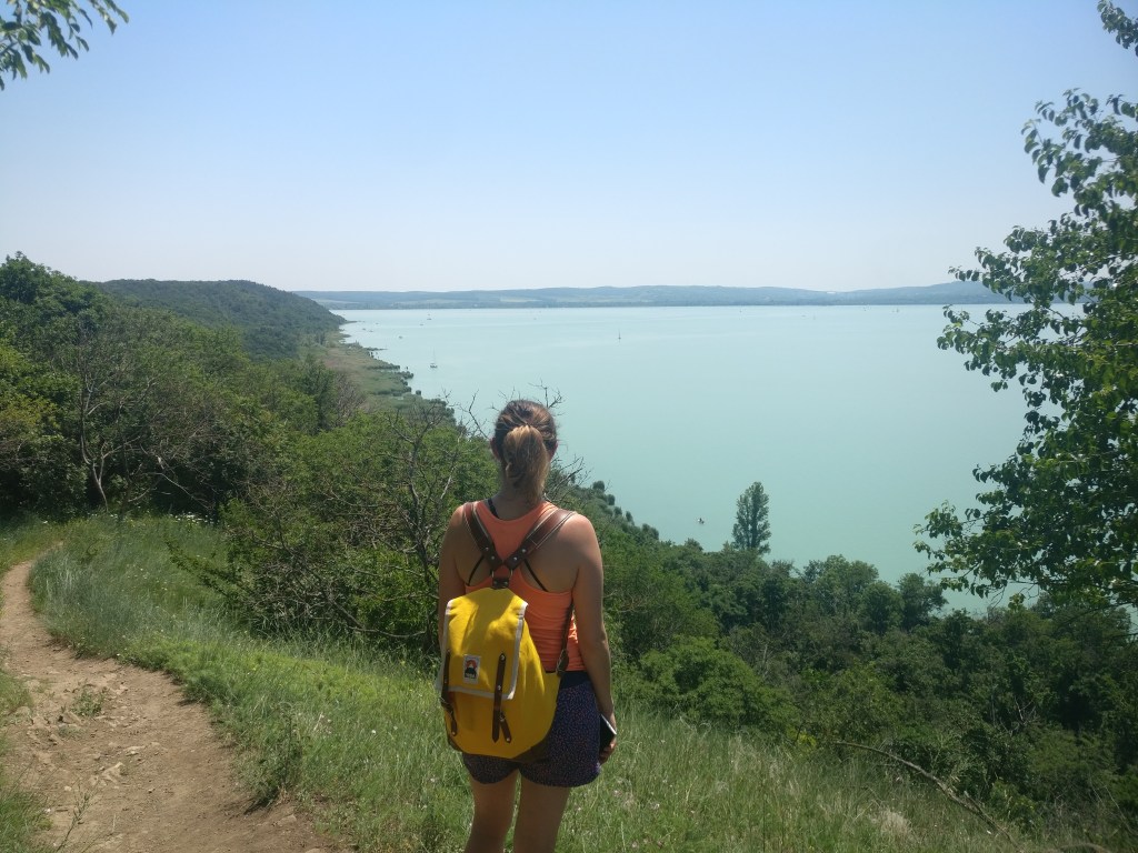 View from Gurbicza Peak with yellow backpack